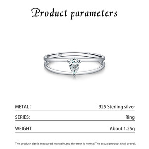 S925 Sterling Silver <b>Dainty</b> Double Layer Twisted Band <b>Ring</b> with Pear Cut CZ Stone, Minimalist Stackable Promise <b>Ring</b> for Women - Product Image 2