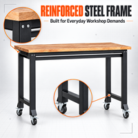 Banc de travail robuste et portable, réglable en hauteur, avec surface en acier et métal, roues et panneau perforé pour usage en garage