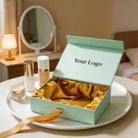 Boîte cadeau en carton rigide avec logo, ruban à nouer, pour emballage de produits de soin corporel, maquillage, perruques et accessoires capillaires, avec insert en satin de soie jaune tendance