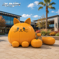 Sculpture moderne en acier inoxydable, motif chat citrouille d'Halloween orange peint, géant, pour espace public extérieur