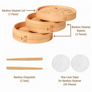 Cuiseur vapeur à poignée métallique, logo personnalisé, kit de cuisson, cuiseur à dim sum en papier et en bois, armoire à pains vapeur, cuiseur à couscous, appareil à 2 niveaux 3-en-1 - Product Image 6