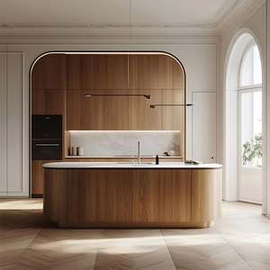 Armoires de cuisine de style luxe personnalisées, caractéristiques durables, structure en contreplaqué, plan de travail en marbre, charnières en acrylique, robinet pour maisons modernes - Product Image 3