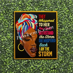 Tùy Chỉnh Màu Đen Afro Lady Thêu Sắt Trên Bản Vá Thiết Kế Đính Cườm Hoa Và Hình Trái Tim Cho Hat Trang Trí Vải Vật Liệu Chính - Product Image 2