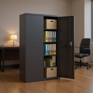 Grande Armadio Archivio in Acciaio Verniciato a Polvere Antracite con Serratura a Chiave per Uso Ufficio - Product Image 2