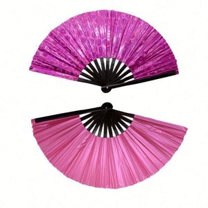 Original Iridescent <b>Bamboo</b> Hand Fan Large Holographic Painted Technique for Music Festivals Promotion Souvenir Decorative - Product Image 1