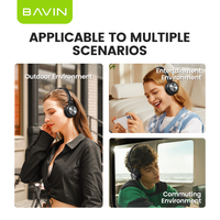 BAVIN Headset BT V5.3 nirkabel, headphone tanpa rasa penundaan BH38 kualitas suara HiFi dapat dilipat dan teleskopik