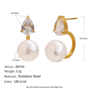 Stainless Steel 18K Gold Plated Open <b>Ring</b> Inlaid Teardrop Zircon And Pearl Trendy Elegant Statement <b>Finger</b> <b>Ring</b> For Women - Product Image 2