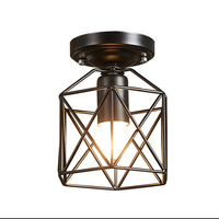 Lampe suspendue nordique rustique rétro géométrique Antique E27, support de lumière, lustres, plafonniers, Cage en fer, lampe suspendue