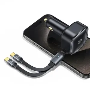 USAMS מטען USB C נשלף מהיר לרכב 12V 24V 30W מטען מהיר עם 2 כבלים נשלפים מתאם מטען לרכב