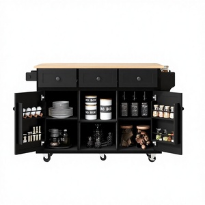 DB Modern Kitchen Cart Rubber Wood Drop-Leaf 3 Drawers 6 Shelves with <b>Wheels</b> Storage <b>Cabinet</b> Island - Product Image 3