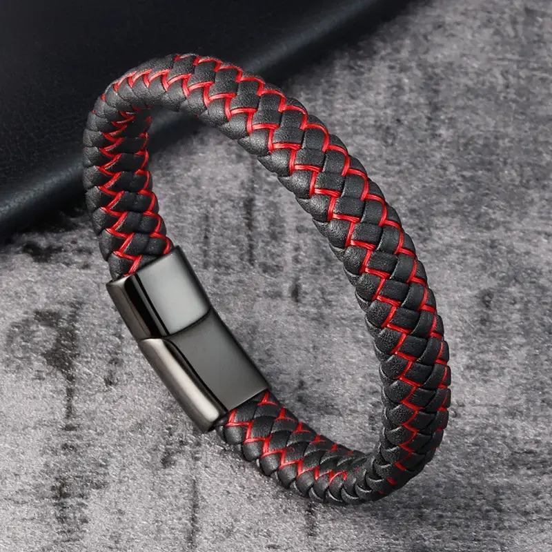 Graveren Logo Bedelarmband Lederen Gevlochten Magnetische Gespen Armbanden Voor Dames Heren Paar Mode Armband OT-100