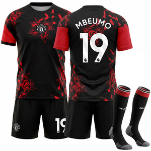 2627 Nouvelle tenue de football pour homme, version d'entraînement pré-match, <span class=keywords><strong>maillot</strong></span> Ronaldo, ensemble noir Rouge Devils édition spéciale, polyester - Product Image 4