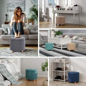 Venda Direta Da Fábrica 45cm Rodada Almofada De Linho Assento Otomano Armazenamento Stool Box, Footstool Bag com Tampa Cadeira - Product Image 6