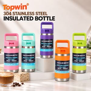 Botella Térmica de Acero Inoxidable 304, 12 oz/355 ml, con Tapa Abatible y Asa de Transporte, para Bebidas Frías y Calientes - Product Image 1
