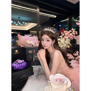 Strapless Pink Ball Gown Dress Empire Waist Organza Tutu Train Birthday Party Evening Dress - Product Image 5