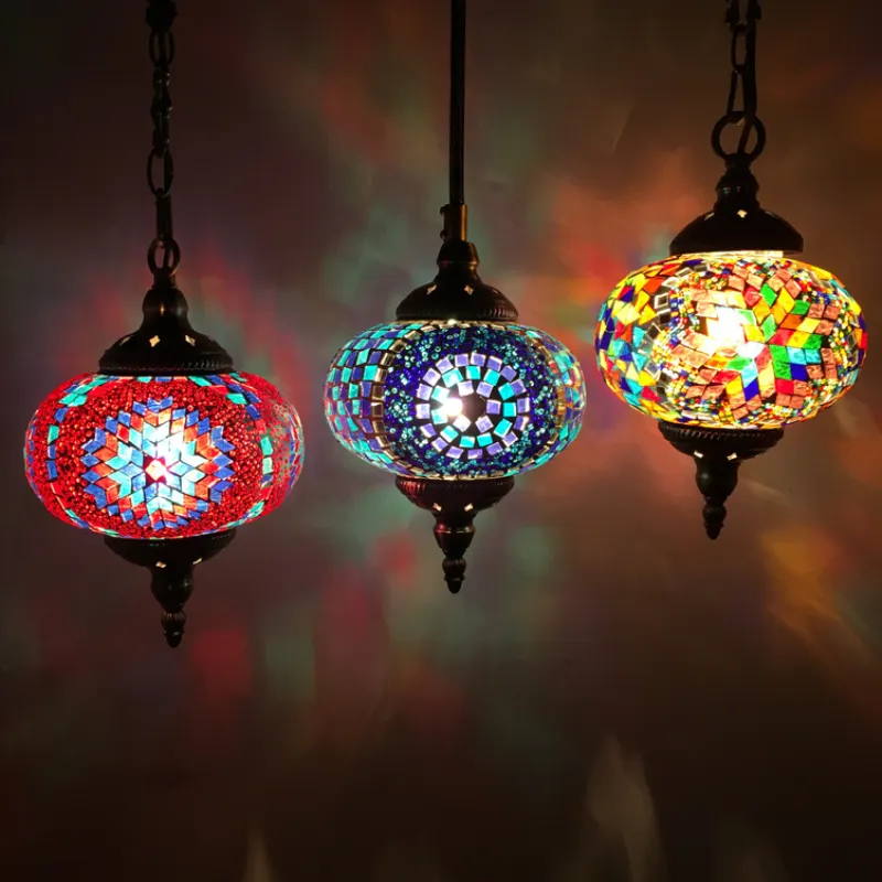 Lampade a sospensione retrò mediterranea lampada a sospensione decorativa per negozio di caffè bohémien Mosaic Ball Lantern Hall lampadari