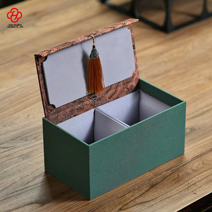 Vintage <strong>Ceramic</strong> Teapot Gift <strong>Box</strong> with Brocade Fabric Cup Storage Tassel Square Wood <strong>Jewelry</strong> <strong>Box</strong> - Product Image 2