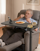 Table de chevet réglable sur roulettes avec hauteur et rotation à 360° °   Table de travail pour ordinateur portable à hauteur réglable pneumatique, bureau debout