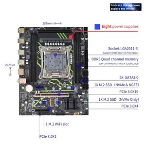 Nouvelle carte mère X99 avec LGA 2011-3 prend en charge la mémoire Xeon E5 Quad Channel <span class=keywords><strong>DDR3</strong></span> SATA3.0 NVMe M.<span class=keywords><strong>2</strong></span> WIFI USB3.0 X99 carte mère - Product Image 3