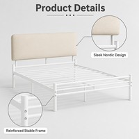 Lit en fer polyvalent rembourré blanc, tailles simple, double et multi, avec tube en acier renforcé et mousse, idéal pour chambre, hôtel, auberge – Vente en gros
