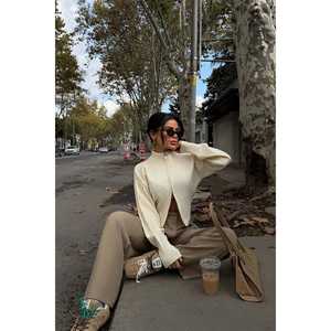 Cardigan en tricot Balboa à double fermeture éclair, imprimé floral, en laine, longueur longue ou courte, style décontracté à capuche pour le printemps, l'été, l'automne et l'hiver - Product Image 5