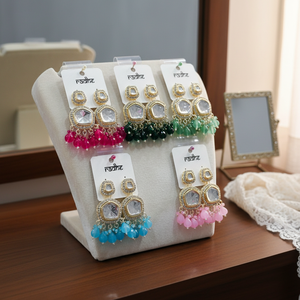 Fine 11103259MH Pendientes colgantes de cuentas y piedra Kundan chapada en oro Diseño de joyería elegante - Product Image 3