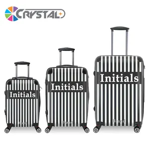 Equipaje con estampado de rayas personalizado, Maleta de viaje de marca de cristal a la moda, transparente, con diseño personalizado