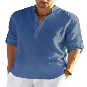 COOFANDY Men's Cotton Linen Henley Shirt Long Sleeve Hippie Casual Beach T-Shirt