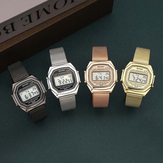 Scmi 356 Vintage Digital LED Wristwatch Water Resistant Luminous Stainless Steel Unisex Fashion Dress Watch