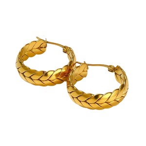 Pendientes de mujer en forma de arco europeo y americano, argollas de acero inoxidable 316, diseño sencillo de espiga de trigo estilo INS transfronterizo. - Product Image 5