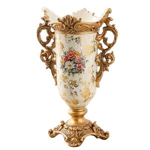 Antique Brass Vase for Hotel - Floral Painted White Enamel Bedside Decor - Product Image 2