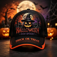 Gorra de Béisbol de PVC con Estampado Temático de Halloween, 6 Paneles, Diseño Jack-O'-Lantern, Estilo Vintage Oscuro, Cierre a Presión, para Hombre y Mujer