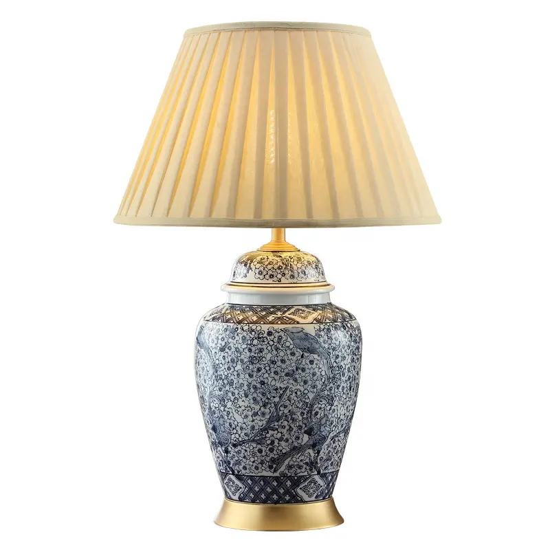 Pot en céramique bleu et blanc classique chinois, lampe de table E27, pour chambre à coucher, nouveau