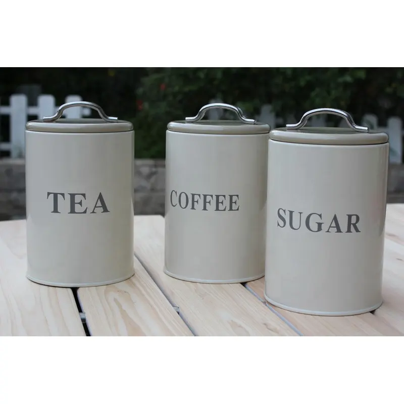 אמזון מכירה לוהטת מטבח אחסון 3pcs סוכר קפה תה מיכל סט מגולוון כוח מצופה מתכת מיכל סט