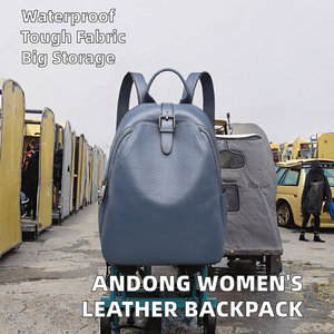 Andong Genuine Cow Leather <b>Waterproof</b> Fashion <b>Backpack</b> Women Large Capacity Outdoor Activity Casual <b>School</b> Bag Zipper Closure - Product Image 2