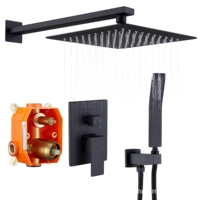 Robinet de douche pluie moderne 2 poignées en céramique noir mat poli, série 14, kit de finition pour hôtels et villas, 10 pouces 342701-BL