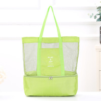 Bolsa Térmica Portátil de Malla Abierta con Asa Única, Doble Compartimento, para Picnic, Deportes, Viajes y Almacenamiento al Aire Libre, para Hombres y Mujeres