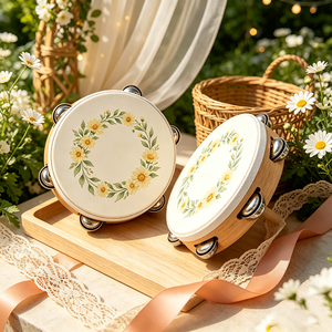 Lot de 100 mini tambourins de mariage en gros, tambours à main personnalisés avec logo, cadeaux personnalisés pour invités de mariage et faveurs de fête - Product Image 4