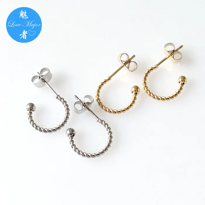 Banhado a ouro Twist Wire Mini Hoop Forma Ball End Aço Inoxidável Jóias Stud Brincos de Moda Jewel