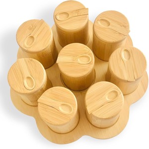 Bamboo <b>Spice</b> <b>Jar</b> Set With Spoon Airtight Lid Desktop Storage Box - Product Image 1