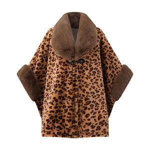 <b>Women</b> Luxury Leopard Open Front Clock Warm Faux Fur Trim Lapel Shawl Cape Casual Cloak for Holiday Gathering Weekend Outing - Product Image 1