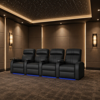 Canapé inclinable électrique moderne à trois places en cuir véritable et bois, zéro gravité, extensible, pour hôtel, avec LED 7 couleurs