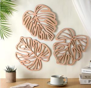 Decorazione Murale in Legno a Forma di Foglie di Palma, Set da 3 Pezzi Personalizzabile, per <span class=keywords><strong>Soggiorno</strong></span>, <span class=keywords><strong>Cucina</strong></span>, Camera da Letto e Giardino - Product Image 1