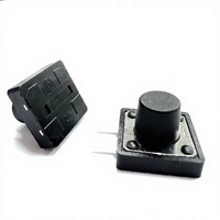 Interruttore Tattile Elettronico in Plastica 12x12 a Pressione Laterale, 2 Pin DIP 1NO, Pulsante Nero per Elettrodomestici