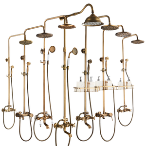 Ensemble <span class=keywords><strong>de</strong></span> douche <span class=keywords><strong>de</strong></span> luxe antique mural pour salle <span class=keywords><strong>de</strong></span> bain, robinet <span class=keywords><strong>de</strong></span> <span class=keywords><strong>baignoire</strong></span> en laiton massif avec bec <span class=keywords><strong>pivotant</strong></span> et système <span class=keywords><strong>de</strong></span> mitigeur à effet pluie - Product Image 1