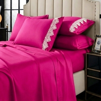 Ensemble de draps de lit 6 pièces en microfibre 100% polyester, texture brossée luxueuse et élégante, dentelle raffinée, pour l'hôtellerie, entretien facile