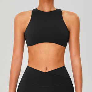 Soutien-gorge de sport athlétique à col haut pour femmes, style 2026, dos haut, impact élevé, hauts de sport en nylon extensible et doux pour femmes - Product Image 2