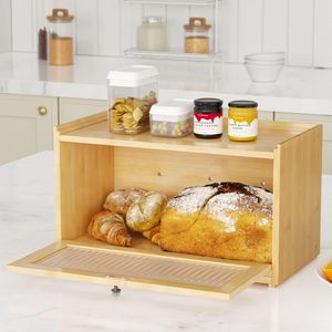 Caja de almacenamiento de pan de bambú con tabla de cortar y ventana transparente para uso en la cocina - Product Image 4