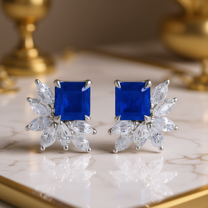 Boucles d'oreilles clous en cristal rouge E639, sertissage griffe en argent 925, bijoux de mariage classiques pour femme - Product Image 2