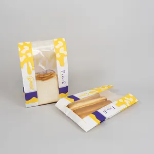 Produk Baru Diskon Besar Kemasan Kraft Kertas Putih Tas Roti Roti Toast Bag Zip Lock dengan Jendela Bening untuk Roti